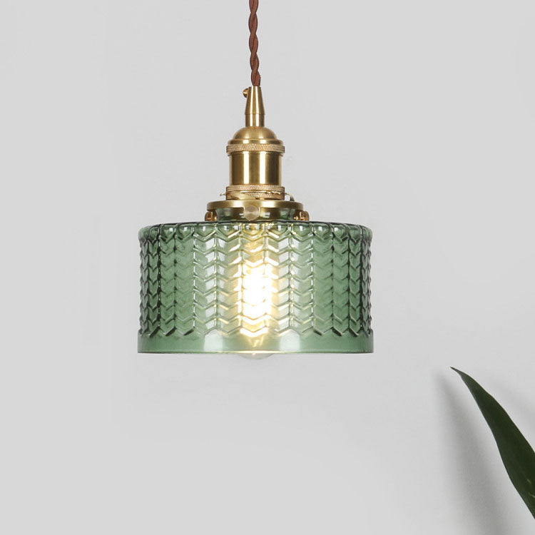 Japanese Brass Glass 1-Light Round Pendant Light