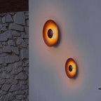 Ray Designer Round Metal Outdoor Wall Lamp, Brown/White