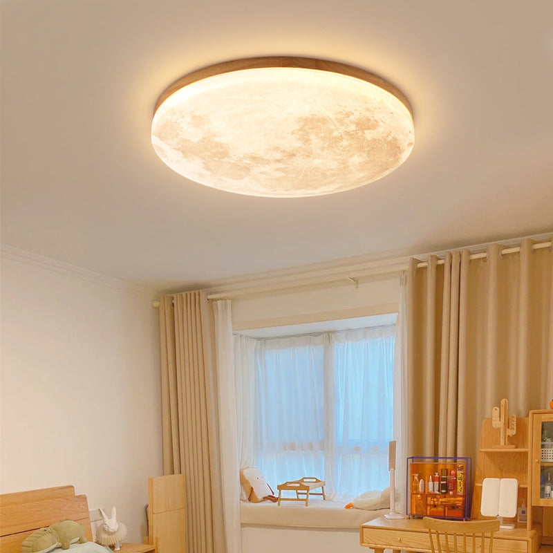 Nordic Wood & PVC Round LED Flush Mount Ceiling Light 1-light
