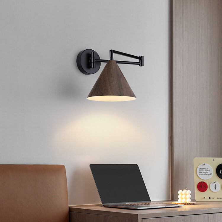 Nordic Wood Cone 1-Light Swing Arm Wall Sconce