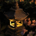 Japanese Zen Solar Pagoda Stone LED Outdoor Garden 1-Light