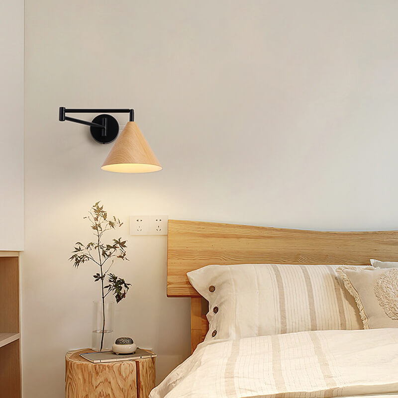 Nordic Wood Cone 1-Light Swing Arm Wall Sconce