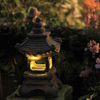 Japanese Zen Solar Pagoda Stone LED Outdoor Garden 1-Light