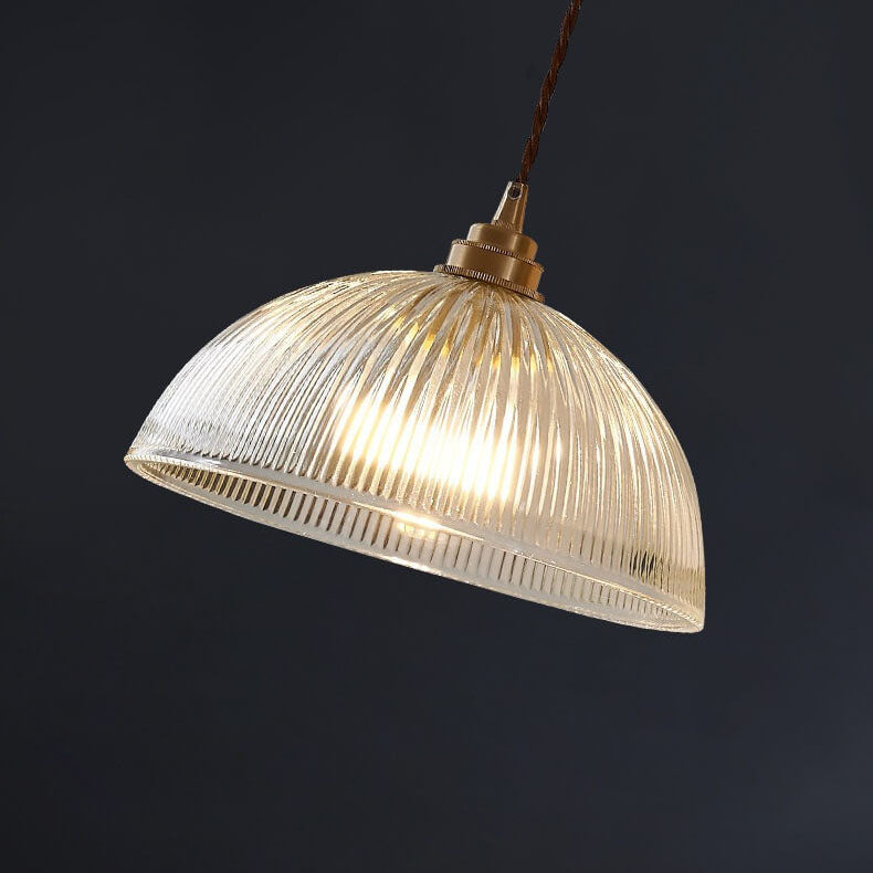 Modern Ribbed Clear Glass Dome Pendant Light | 1-Light