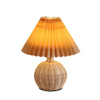 Nordic Rattan Pleated Fabric Conic LED Table Lamp 1-Light