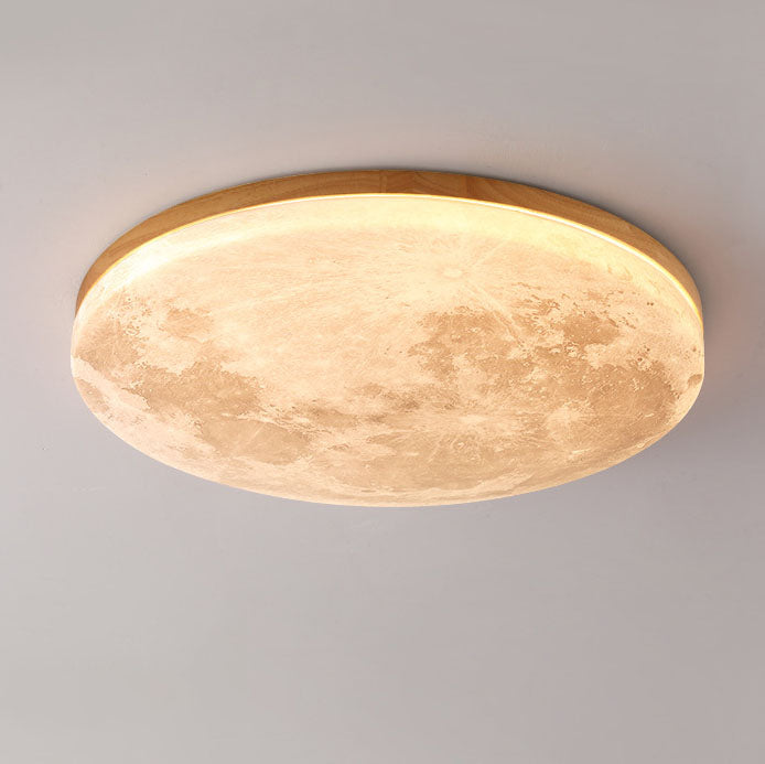 Nordic Wood & PVC Round LED Flush Mount Ceiling Light 1-light