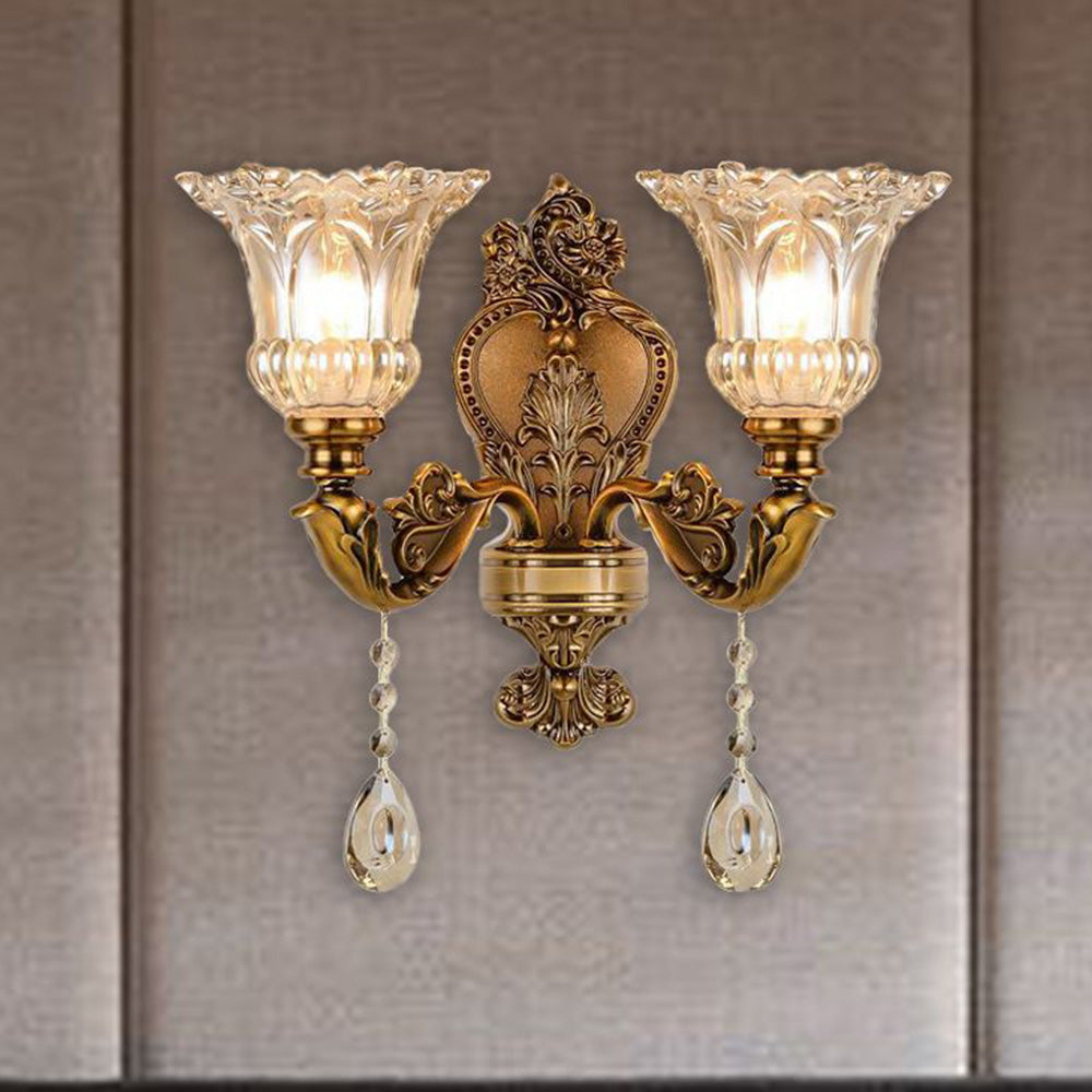 Ramiq Vintage Metal/Glass Wall Lamp, Gold