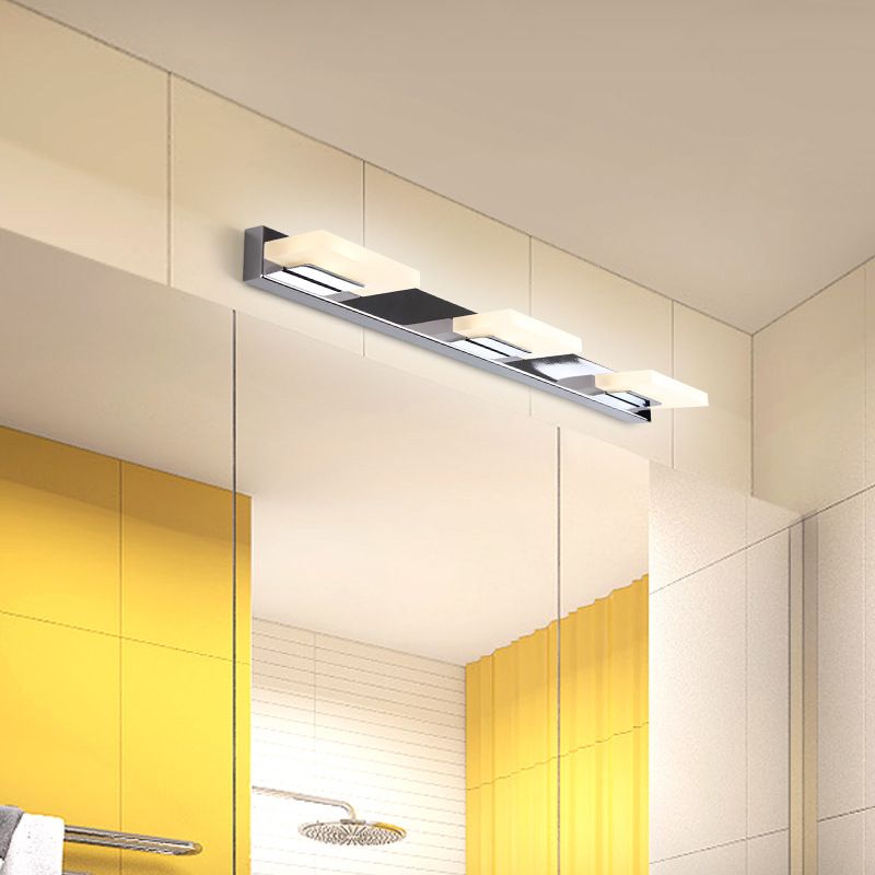 Arisha Design LED Square Mirror Wall Sconce Modern Metal/Acrylic Silver Bathroom