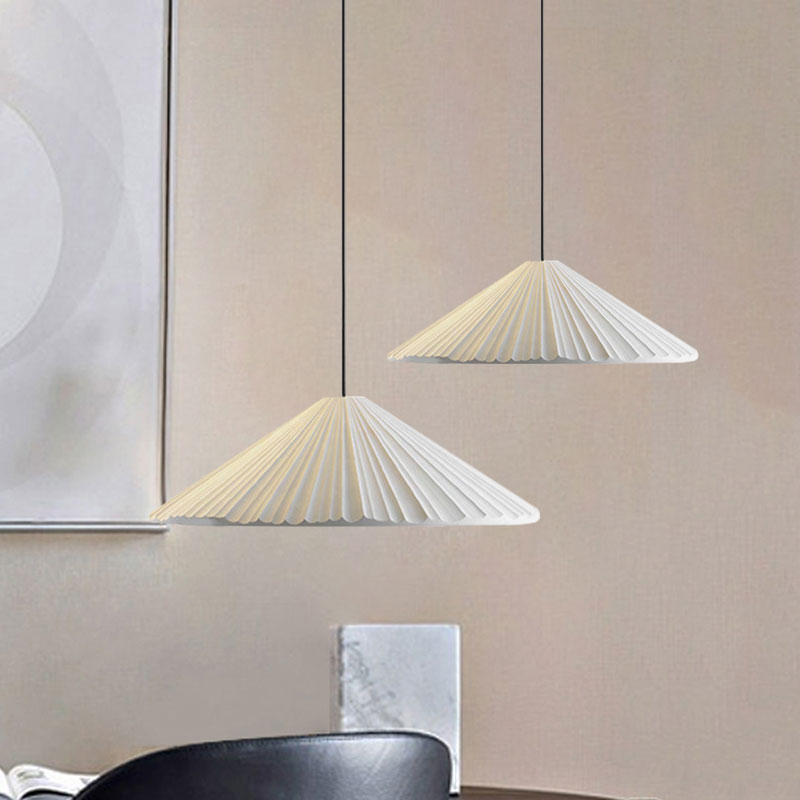 White/Pink/Blue Ribbed Cone Pendant Light Nordic Style 1 Light Living Room Hanging Lamp, 8"/12.5"/16" Diameter
