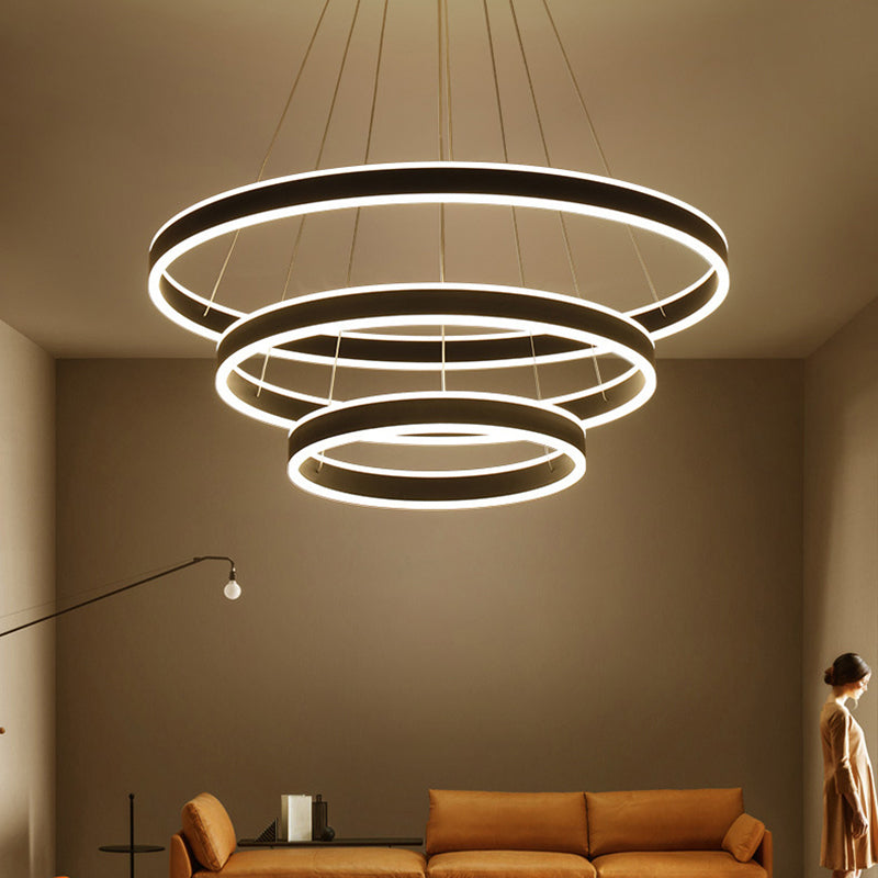 Black/Brown Ring Ceiling Pendant Contemporary 2/3/4 Lights Acrylic LED Chandelier in Warm/White Light