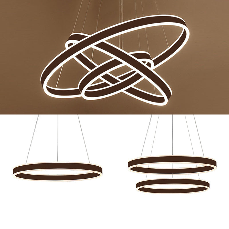 Black/Brown Ring Ceiling Pendant Contemporary 2/3/4 Lights Acrylic LED Chandelier in Warm/White Light
