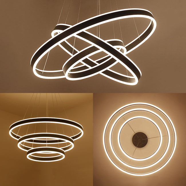Black/Brown Ring Ceiling Pendant Contemporary 2/3/4 Lights Acrylic LED Chandelier in Warm/White Light
