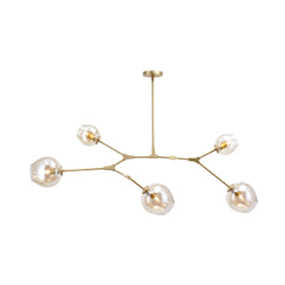 Bubble Chandelier Lighting Contemporary Glass 3/5 Heads Dining Room Adjustable Pendant Lamp in Black/Gold Finish