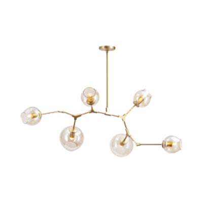 Bubble Chandelier Lighting Contemporary Glass 3/5 Heads Dining Room Adjustable Pendant Lamp in Black/Gold Finish