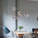 Bubble Chandelier Lighting Contemporary Glass 3/5 Heads Dining Room Adjustable Pendant Lamp in Black/Gold Finish
