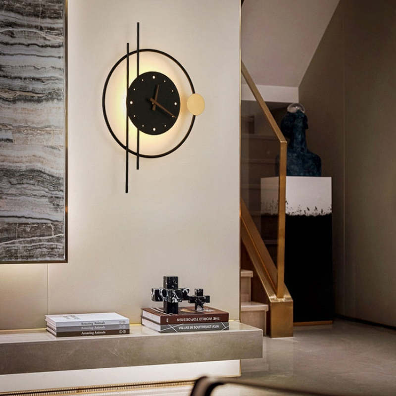 Arisha Modern Round Clock LED Indoor Wall Light Metal Acrylic Bedroom Living Room