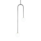 Black/Gold Ball Cluster Pendant Post-Modernist 2 Lights White Glass Led Ceiling Light Fixture with Bend Rod