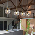 Modern Style 1 Bulb Pendant Light with Concave Glass Shade Silver/Red Global Hanging Light Fixture for Restaurant