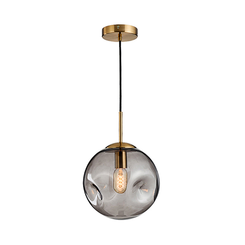 Modern Style 1 Bulb Pendant Light with Concave Glass Shade Silver/Red Global Hanging Light Fixture for Restaurant