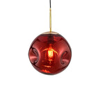 Modern Style 1 Bulb Pendant Light with Concave Glass Shade Silver/Red Global Hanging Light Fixture for Restaurant