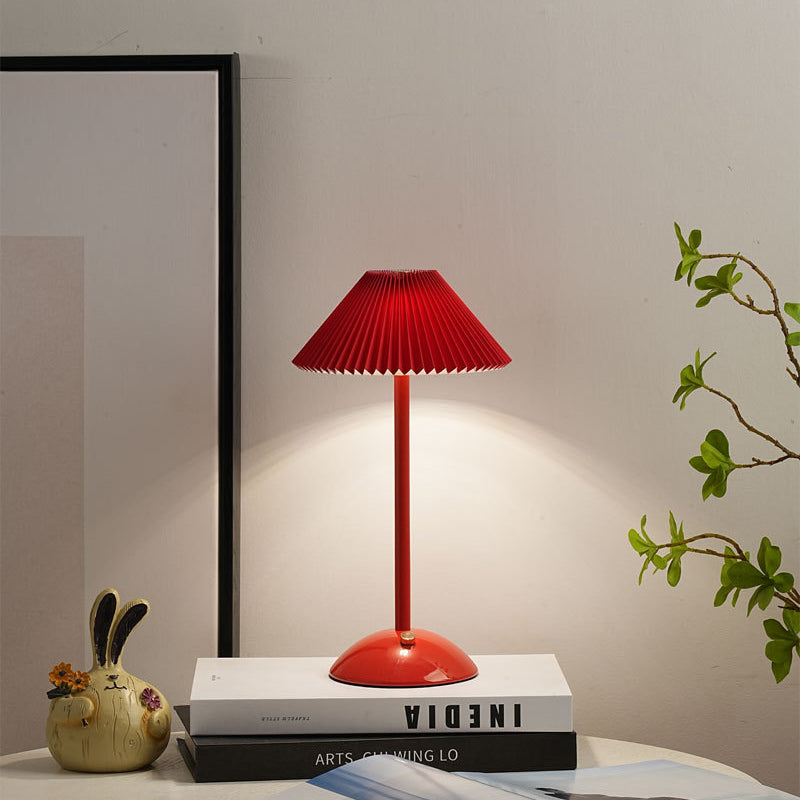Scandinavian Brass Pleated Fabric Cone Table Light | 1-Light