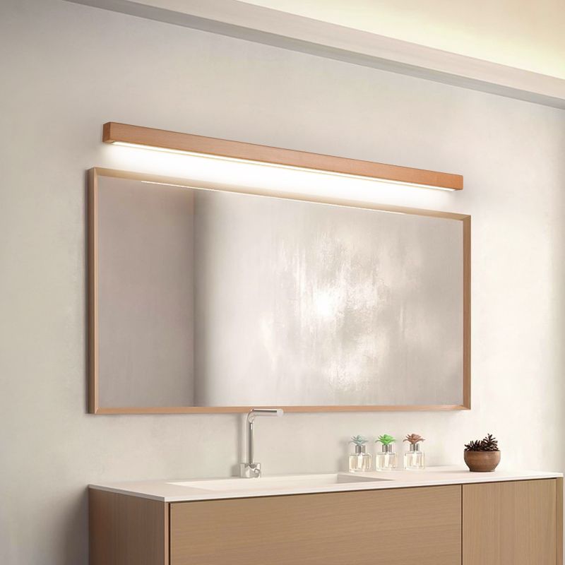 Dwyn Minimalist Linear Wall Mirror Sconce Wood Living Room