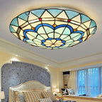 Tiffany Flush Mount Glass Colorful Ceiling Light, Bedroom