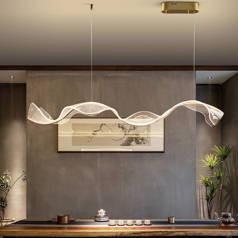 Yela Modern Wave Suspension Fixtures Metal/Acrylic White/Gold Living Room
