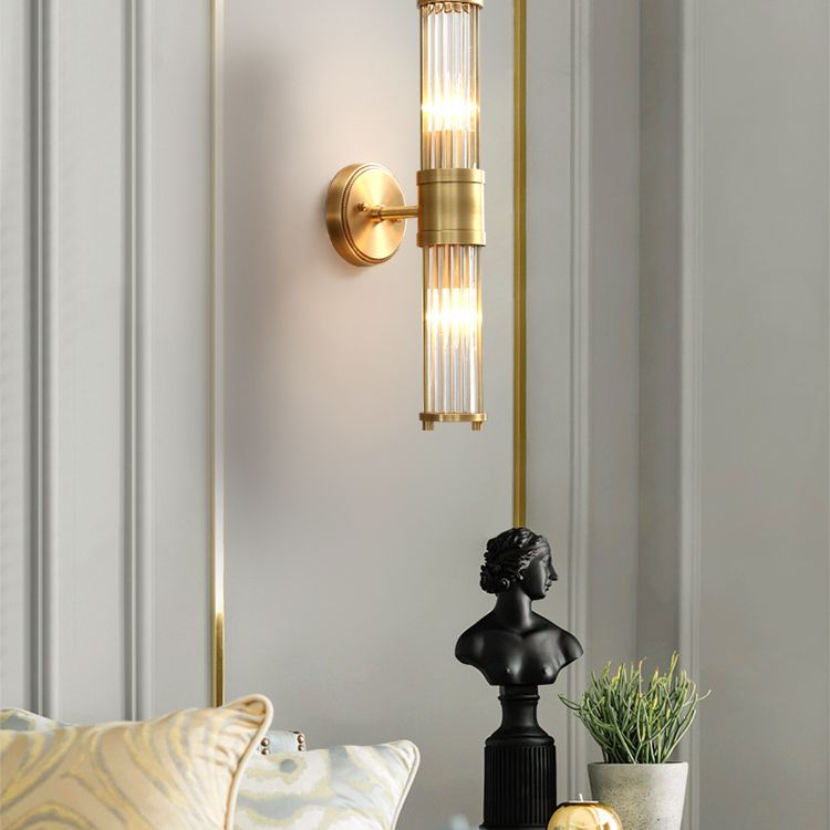 Kristy American Cylindrical Elegant Gold Glass/Metal Vanity Wall Lamp