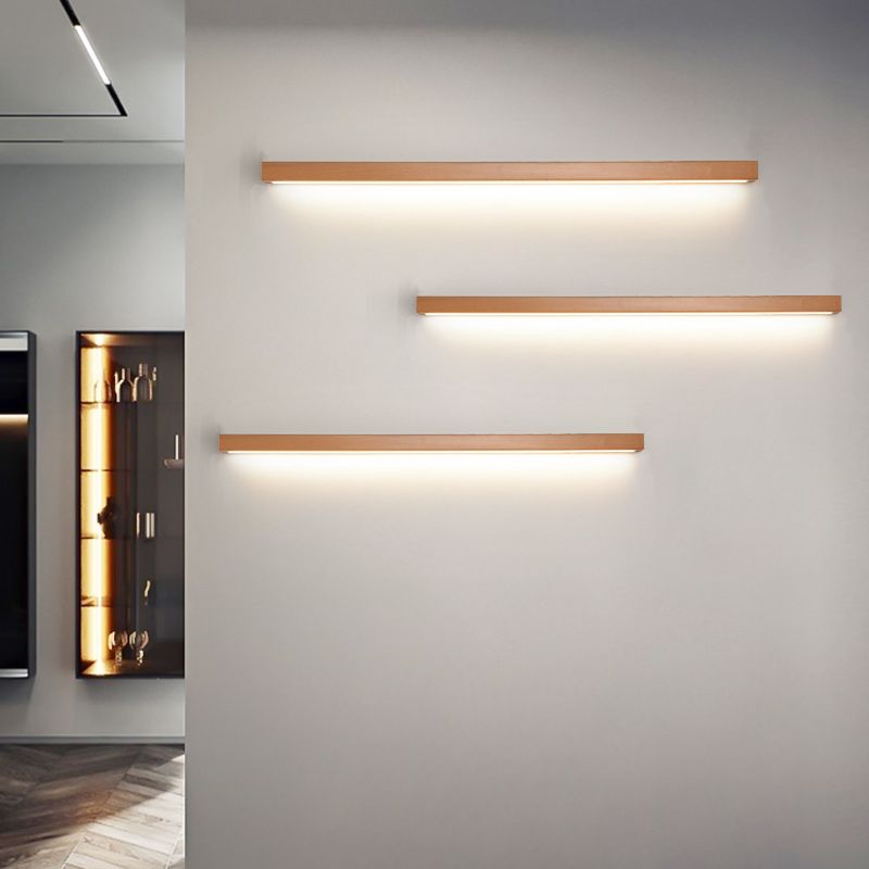 Dwyn Minimalist Linear Wall Mirror Sconce Wood Living Room