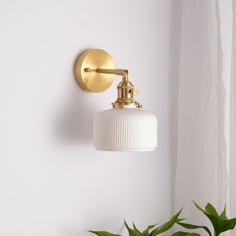 Xani Vintage Geometric Wall Sconce. Metal/Ceramic. White. Bedroom