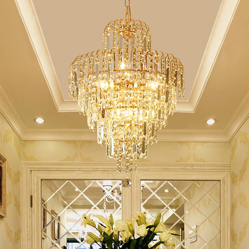 Kristy Luxury 5 Layers Tassel Crystal Gold Chandelier