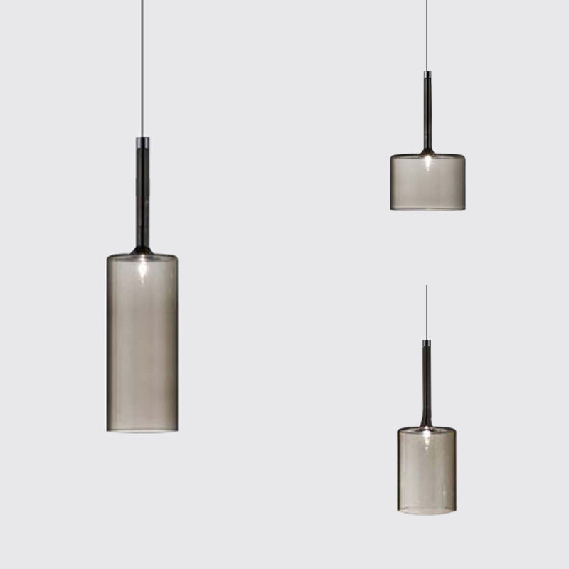 Nickle Cylindrical/Drum/Long Column Suspension Pendant Modernist 1 Light Grey/Red/Orange Glass Led Hanging Light Fixture