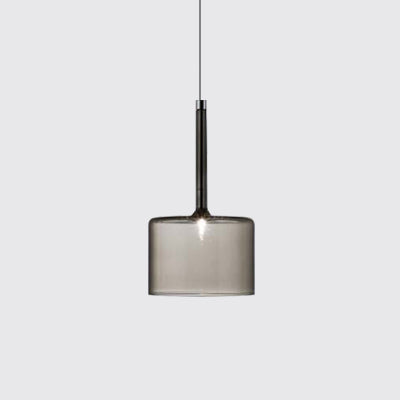 Nickle Cylindrical/Drum/Long Column Suspension Pendant Modernist 1 Light Grey/Red/Orange Glass Led Hanging Light Fixture
