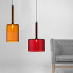 Nickle Cylindrical/Drum/Long Column Suspension Pendant Modernist 1 Light Grey/Red/Orange Glass Led Hanging Light Fixture