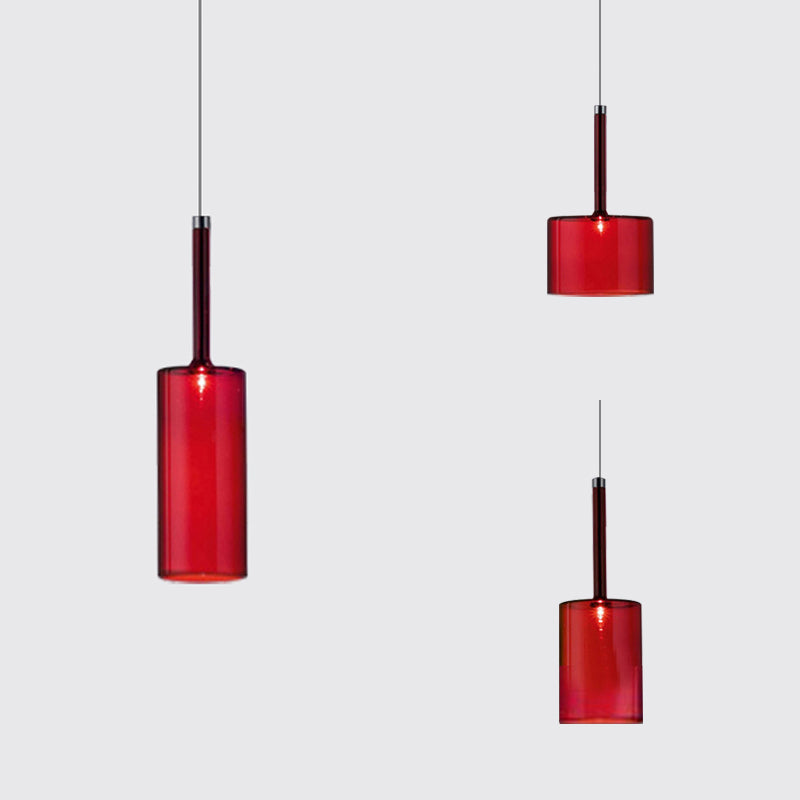 Nickle Cylindrical/Drum/Long Column Suspension Pendant Modernist 1 Light Grey/Red/Orange Glass Led Hanging Light Fixture