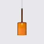 Nickle Cylindrical/Drum/Long Column Suspension Pendant Modernist 1 Light Grey/Red/Orange Glass Led Hanging Light Fixture