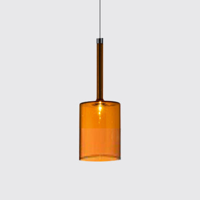 Nickle Cylindrical/Drum/Long Column Suspension Pendant Modernist 1 Light Grey/Red/Orange Glass Led Hanging Light Fixture