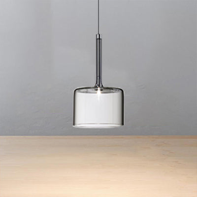 Nickle Cylindrical/Drum/Long Column Suspension Pendant Modernist 1 Light Grey/Red/Orange Glass Led Hanging Light Fixture