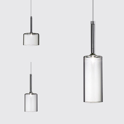 Nickle Cylindrical/Drum/Long Column Suspension Pendant Modernist 1 Light Grey/Red/Orange Glass Led Hanging Light Fixture
