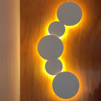 Minimalism Circle Shaped Metal Wall Lamp Warm/White Light Integrated LED Wall Lighting in Grey/White, 47.5"/52" Wide