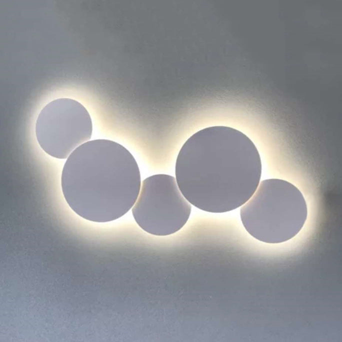 Minimalism Circle Shaped Metal Wall Lamp Warm/White Light Integrated LED Wall Lighting in Grey/White, 47.5"/52" Wide
