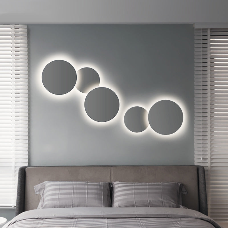 Minimalism Circle Shaped Metal Wall Lamp Warm/White Light Integrated LED Wall Lighting in Grey/White, 47.5"/52" Wide