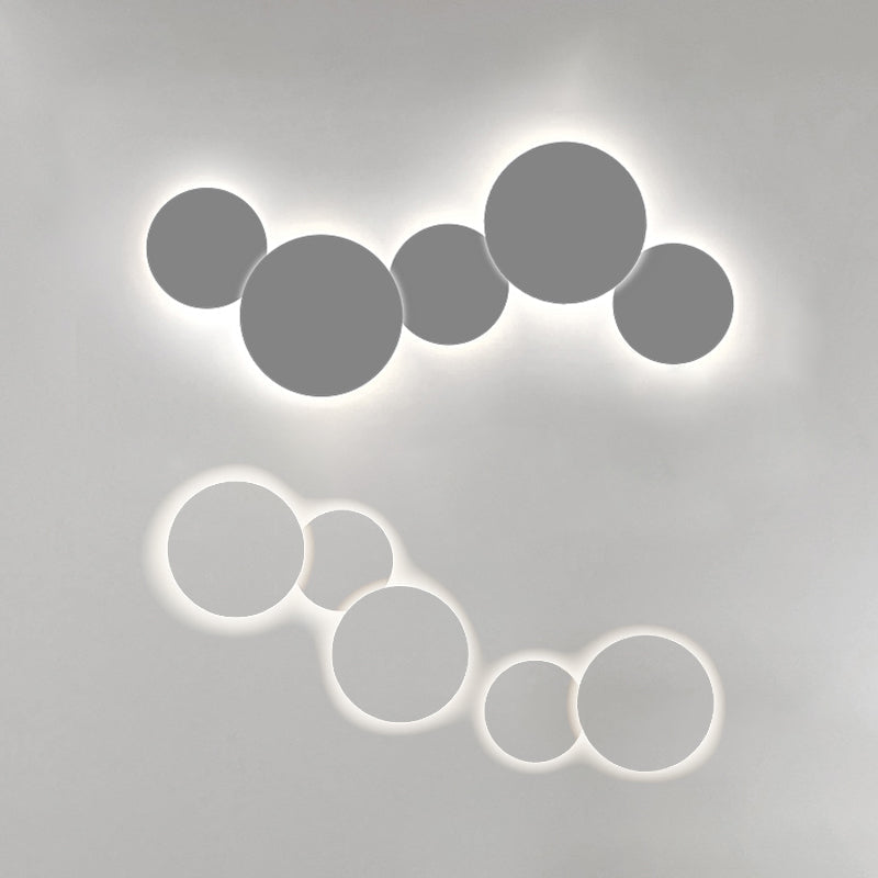 Minimalism Circle Shaped Metal Wall Lamp Warm/White Light Integrated LED Wall Lighting in Grey/White, 47.5"/52" Wide