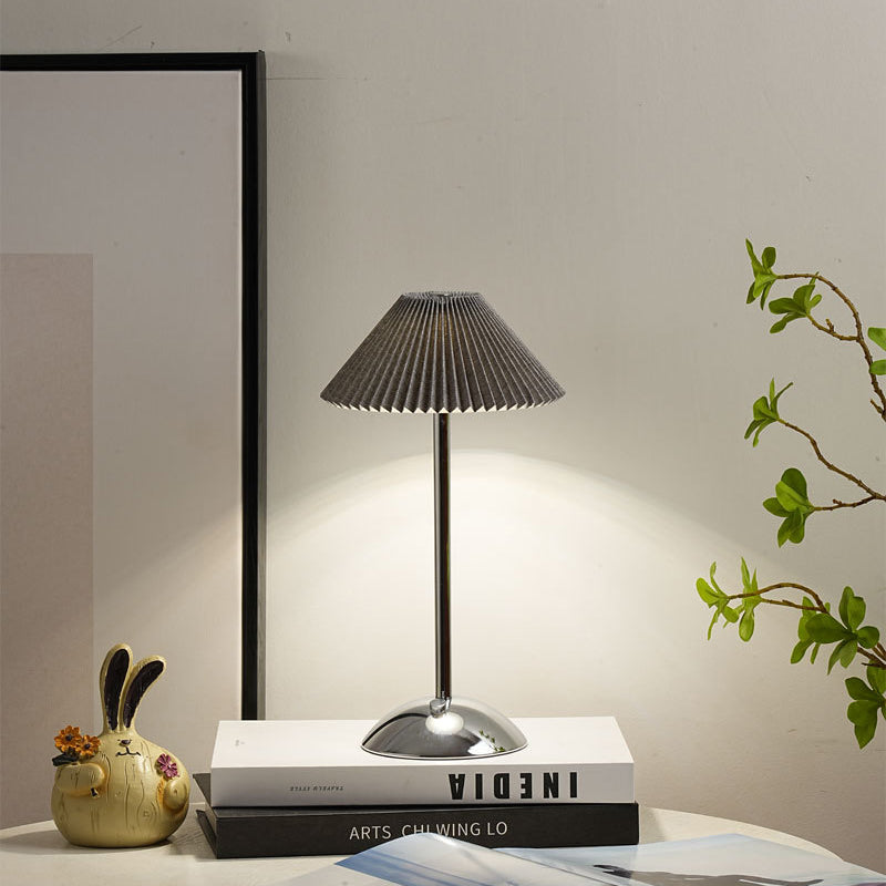 Scandinavian Brass Pleated Fabric Cone Table Light | 1-Light