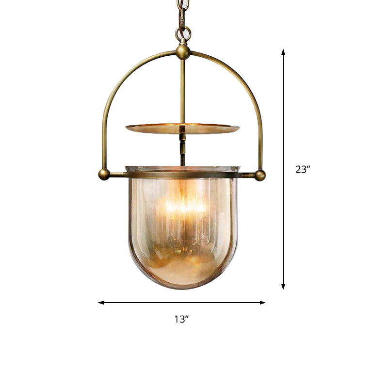 Dome Glass Shade Pendant Light Modern Metal 1 Lights Black/Brass Ceiling Hang Lamp