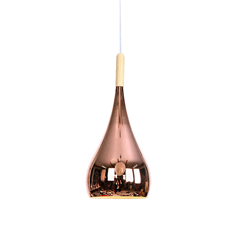 1 Bulb Teardrop Shade Hanging Light Fixture Contemporary Chrome/Rose Gold Metal Pendant Ceiling Light for Kitchen