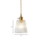 Contemporary Cone Hanging Ceiling Light 1 Light Ribbed Glass Pendant Lighting in Brass