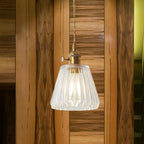 Contemporary Cone Hanging Ceiling Light 1 Light Ribbed Glass Pendant Lighting in Brass
