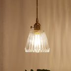 Contemporary Cone Hanging Ceiling Light 1 Light Ribbed Glass Pendant Lighting in Brass